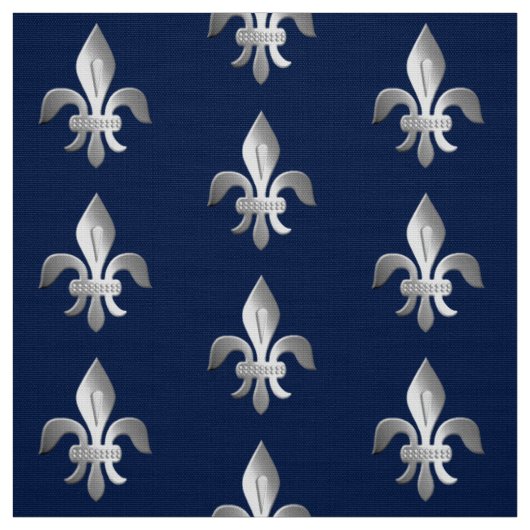 Silberne Lilie auf Indigoblau Stoff (Muster)