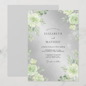 Silberne Limonenblatt-Hochzeit Einladung (Vorne/Hinten)