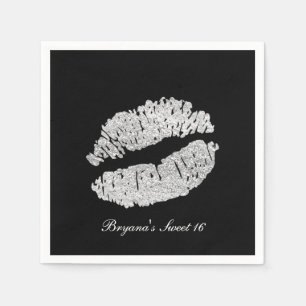 Silberne Lippen Faux Sparkle Kiss Beauty Makeup Pa Serviette