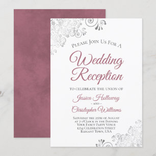 Silberne Locken Dusty Rose auf weißem Hochzeitsemp Einladung