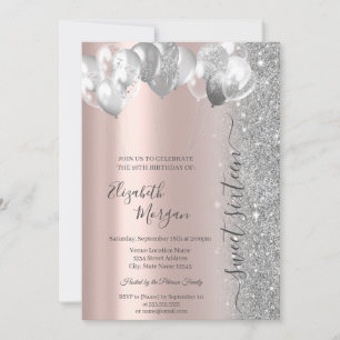 Silberne Luftballons Glitter Rosen Gold Sweet 16 Einladung