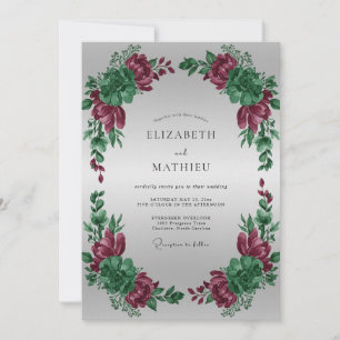 Silberne Magenta-Pfingstrosen-Hochzeit Einladung