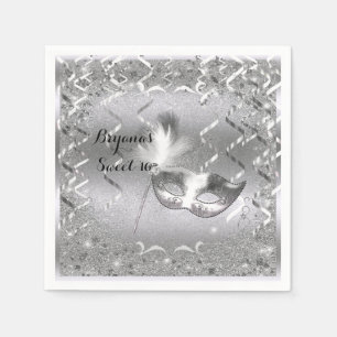 Silberne Maskerade-Maske Elegante Ball-Geburtstags Serviette