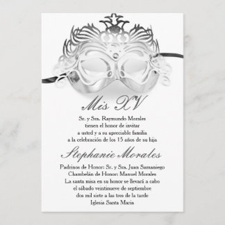 Silberne Maskerade Quinceanera Einladung