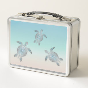 Silberne Meeresschildkröten Türkisküste Metall Lunch Box