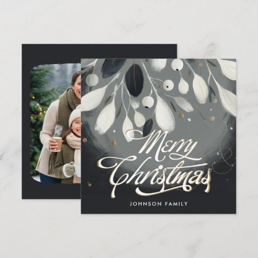 Silberne Mistletschenkrade Flat Holiday Card Feiertagskarte (Vorne/Hinten)