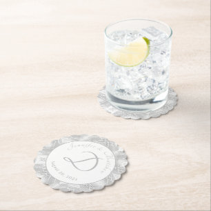 Silberne Mit Monogramm Imitate-Satin-Papierplatte Untersetzer