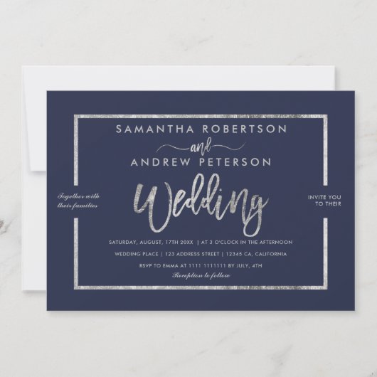 Silberne moderne Typografie und schicke Hochzeit Einladung (Vorderseite)