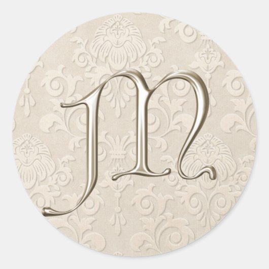 Silberne Monogramm-Hochzeitskleber - Buchstabe M Runder Aufkleber (Vorderseite)