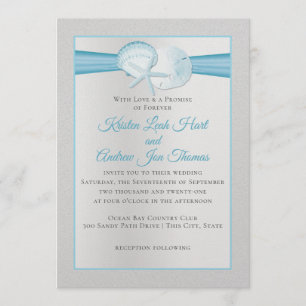 Silberne Muscheln Tropical Blue Beach Hochzeit Einladung