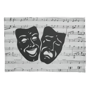 Silberne Musik-und Theater-Masken Kissenbezug