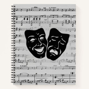 Silberne Musik- und Theater-Masken Notizblock