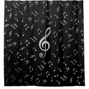 silberne Musiknoten Duschvorhang