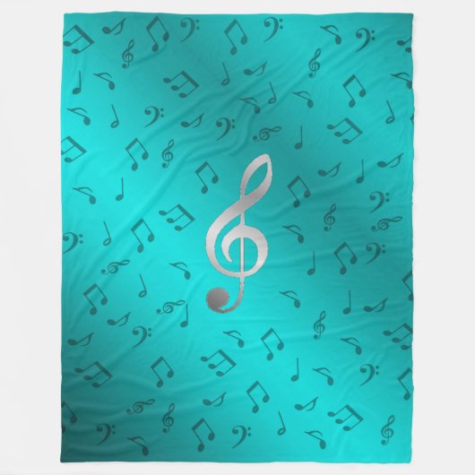 silberne Musiknoten Fleecedecke (Vorderseite)