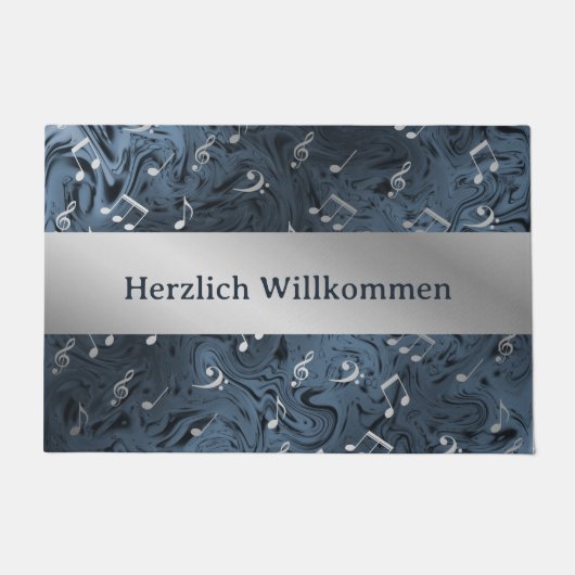 silberne Musiknoten in blauer Türmchen Fußmatte (Vorderseite)