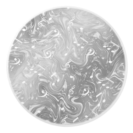 silberne Musiknoten in Grau Keramikknauf (Vorderseite)