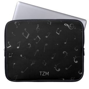 Silberne Musiknoten mit Monogramm Laptopschutzhülle