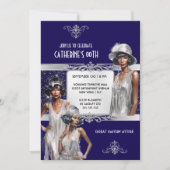 Silberne Navy Gatsby Flapper Mädchen Geburtstag Einladung (Vorderseite)