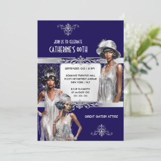 Silberne Navy Gatsby Flapper Mädchen Geburtstag Einladung