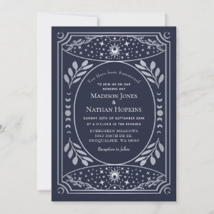 Silberne & Navy-Gotische Vintage-Tarot-Hochzeit QR Einladung