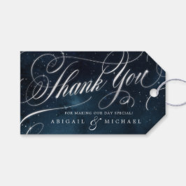 Silberne Navy Kalligraphie Glam Hochzeit danke Geschenkanhänger