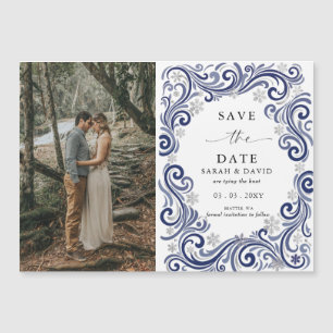 Silberne Navy-Schneeflocke Winter Foto Save-the-Da Magnetkarte