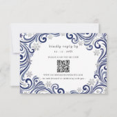 Silberne Navy-Schneeflocken Winterhochzeit QR-Code RSVP Karte (Vorderseite)