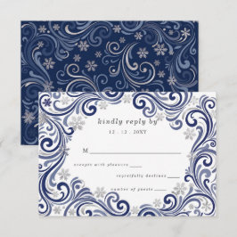 Silberne Navy-Schneeflocken Winterhochzeit RSVP Karte