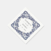 Silberne Navy-Schneeflocken Winterhochzeit Serviette (Ecke)
