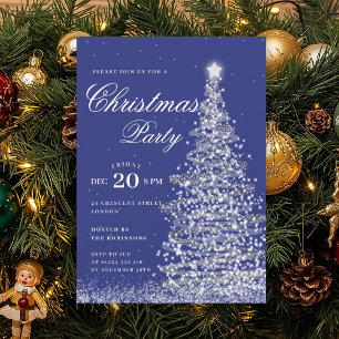 Silberne Navy-Weihnachtsbaum-Weihnachtsfeier Einladung