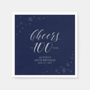 Silberne & Navyblaue Cheers 100. Geburtstagsfeier Serviette