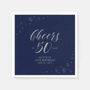 Silberne & Navyblaue Cheers 50. Geburtstagsfeier Serviette