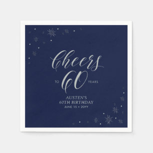 Silberne & Navyblaue Cheers 60. Geburtstagsfeier Serviette