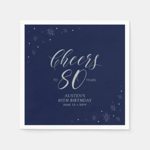 Silberne & Navyblaue Cheers 80. Geburtstagsfeier Serviette
