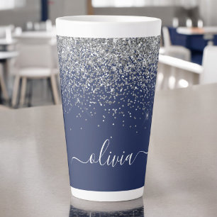 Silberne Navyblaue Mädchen Glitter Funkeln Monogra Milchtasse