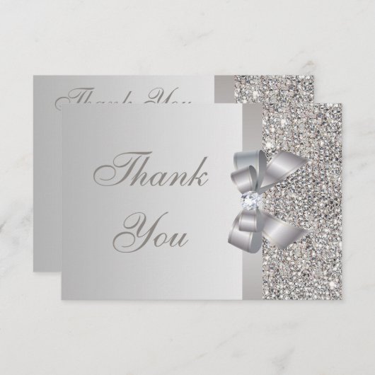 Silberne Paillette-, Bogen-u. Diamant-Hochzeit Dankeskarte (Vorne/Hinten)
