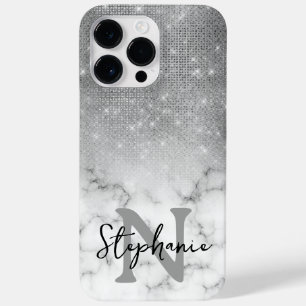 Silberne Pailletten-Diamanten-Marmor-Ombre-Monogra Case-Mate iPhone 14 Pro Max Hülle