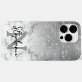 Silberne Pailletten-Diamanten-Marmor-Ombre-Monogra Case-Mate iPhone Hülle (Rückseite (Horizontal))