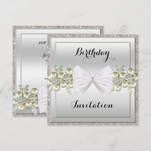 Silberne Pailletten & florale Edelsteine Glitter-B Einladung