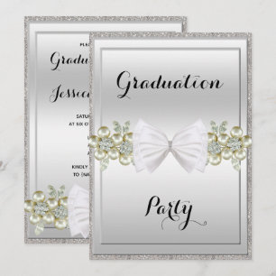Silberne Pailletten, florale Edelsteine und Bow-Ab Einladung