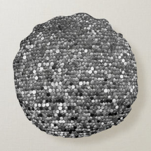 Silberne Pailletten-Textur Metallischer Schimmer-E Rundes Kissen