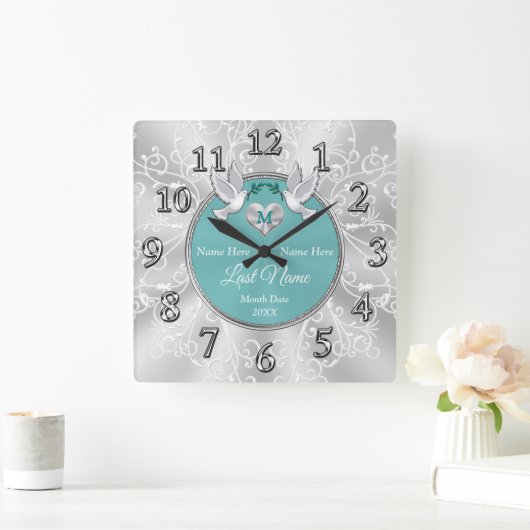 Silberne Personalisierte Wanduhren für Hochzeiten (Zuhause)