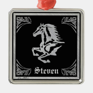SILBERNE PFERDESILHOUETTE ORNAMENT AUS METALL