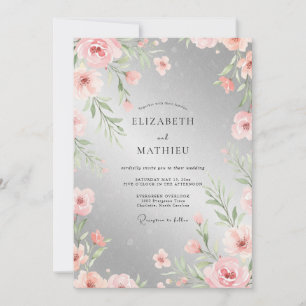 Silberne Pfirsich-Aquarell-Hochzeit Einladung