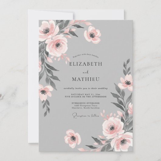 Silberne Pfirsichblatt-Hochzeit Einladung (Vorderseite)