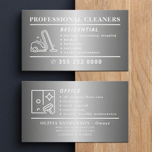 Silberne professionelle Reinigung modern Visitenkarte
