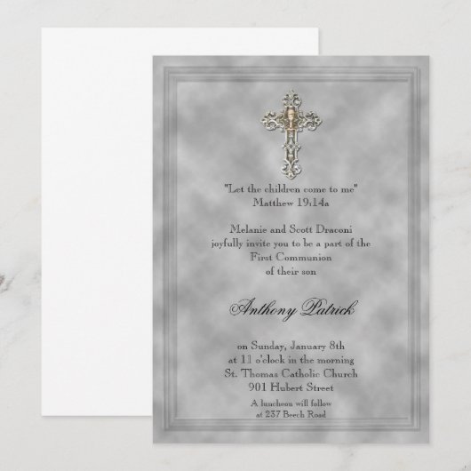 Silberne Querkommunion Einladung (Vorne/Hinten)
