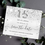 Silberne Quinceanera-Glitzer-Save the Date-Karte