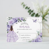 Silberne Quinceanera Lila Lavendel Blumenprinzessi RSVP Karte (Stehend Vorderseite)
