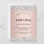 Silberne Quinceanera-Rose Gold Luxus Einladung (Vorderseite)
